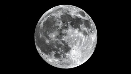 Full Moon Glowing in the Darkness of the Night Sky Celestial Body Detailed Surface Texture Close Up View