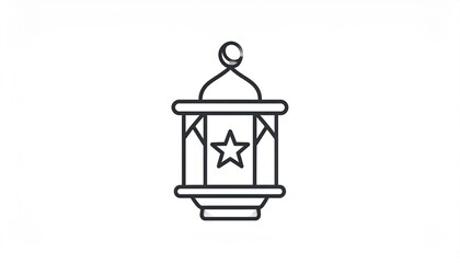 A simple line art illustration of a traditional Islamic lantern with a star inside.