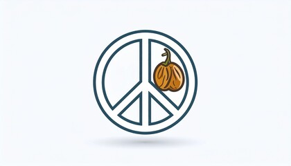 A stylized peace symbol with a small pumpkin integrated into its design, set against a plain white background.