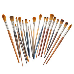 Fototapeta premium Assortment of painting brushes with wooden handles and bristles on black