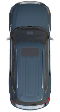 Overhead View of Dark Blue Luxury SUV with Sunroof -3D Render for floor plan render