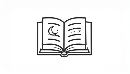 An open book with celestial symbols on its pages, representing knowledge and the cosmos.