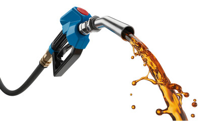 Fuel nozzle pouring gasoline isolated on transparent background