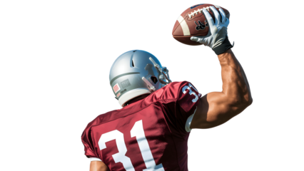American football player catching the ball isolated on transparent background