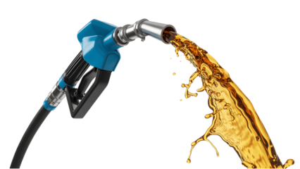 Gasoline fuel nozzle pouring liquid isolated on transparent background