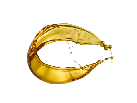 Splash of golden liquid isolated on transparent background