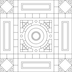 Complex geometric architectural vector motif. Intricate line art pattern for ceiling, flooring, or ornamental design.