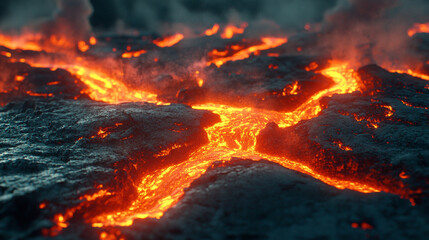 Molten lava flows with intense glow symbolizing chaos transformation and raw power representing nature’s unstoppable force and the beauty of destruction in constant motion and change