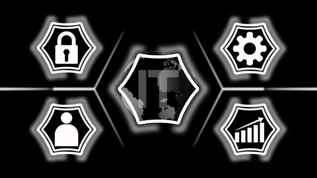 Digital Network with IT Logo and Icons for Security People Industry and Growth Keywords: IT, Information Technology, logo, symbol, technology, digital, network, connection, global, earth, planet