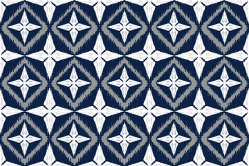 Watercolor Ikat pattern in blue tones, hand-painted ethnic textile design with soft geometric shapes and indigo hues. Perfect for fabric prints, fashion design, or bohemian backgrounds.