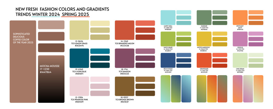 ACTUAL FRESH New fashion color trend winter spring season 2025 2026. Color palette forecast of the future color trend