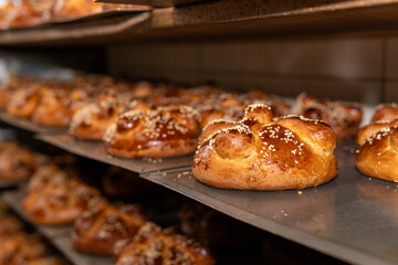 Traditional pan de muerto bread baking for day of the dead