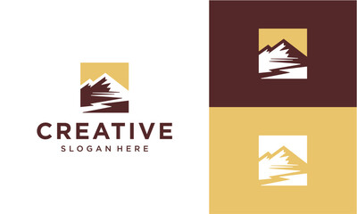 mountain and river vector logo