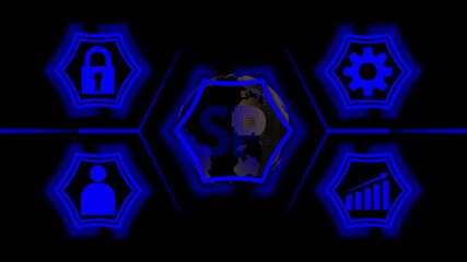 Digital Network with SP Logo and Icons for Security People Industry and Growth Keywords: SP, logo, symbol, technology, digital, network, connection, global, earth, planet, security, lock