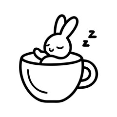 Adorable bunny sleeping in a cup