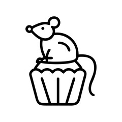 Adorable mouse sitting on a cupcake