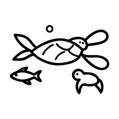 Sea turtle with fish and seal