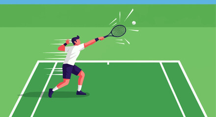 Fototapeta premium Tennis Player Hitting Forehand Shot on Green Court