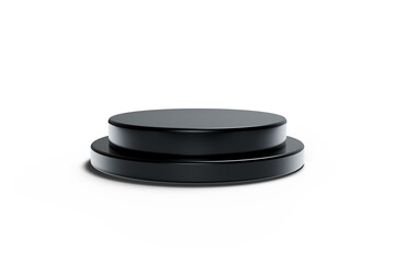 Single-level black podium for sporting events and presentation ceremonies. Product display.