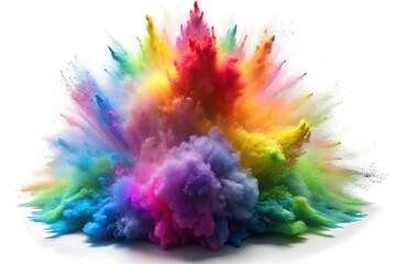 Rainbow dust powder explosion transparent PNG, isolated background. Dynamic blast eruption, vibrant colorful effect, lgbt, party, celebration, festival, color run element white background	
