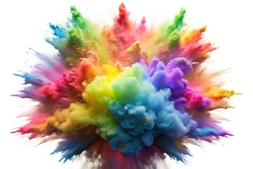 Rainbow dust powder explosion transparent PNG, isolated background. Dynamic blast eruption, vibrant colorful effect, lgbt, party, celebration, festival, color run element white background	
