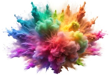 Rainbow dust powder explosion transparent PNG, isolated background. Dynamic blast eruption, vibrant colorful effect, lgbt, party, celebration, festival, color run element white background	

