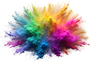 Rainbow dust powder explosion transparent PNG, isolated background. Dynamic blast eruption, vibrant colorful effect, lgbt, party, celebration, festival, color run element white background	
