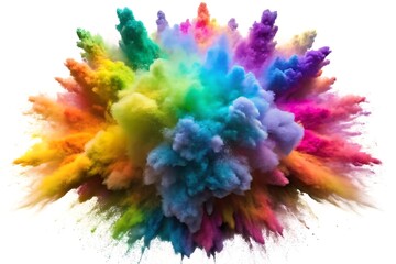 Rainbow dust powder explosion transparent PNG, isolated background. Dynamic blast eruption, vibrant colorful effect, lgbt, party, celebration, festival, color run element white background	
