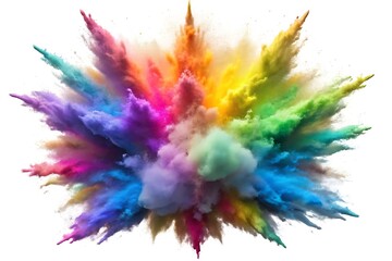 Rainbow dust powder explosion transparent PNG, isolated background. Dynamic blast eruption, vibrant colorful effect, lgbt, party, celebration, festival, color run element white background	
