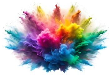 Rainbow dust powder explosion transparent PNG, isolated background. Dynamic blast eruption, vibrant colorful effect, lgbt, party, celebration, festival, color run element white background	
