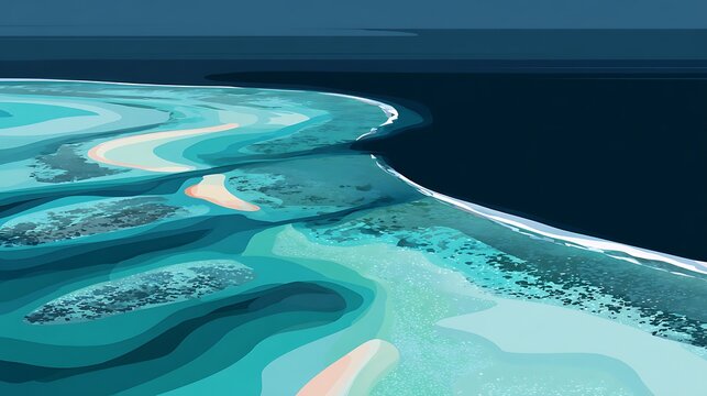Flat vector illustration of Maldives aerial view, abstract turquoise and blue layers, flat modern artwork  made with Ai