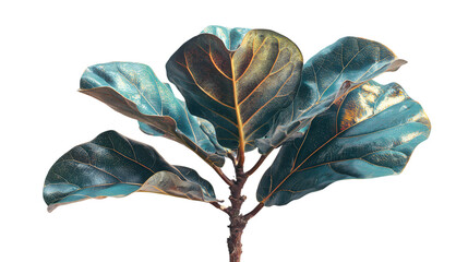 Artistic fiddle leaf fig plant with moody teal and gold tones