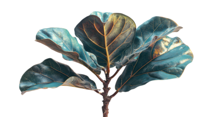 Artistic fiddle leaf fig plant with moody teal and gold tones