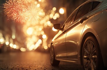 Silver car on street for New Year
