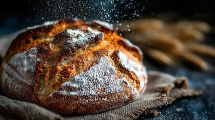 Obraz premium a close-up view of a loaf of bread covered in powdered sugar