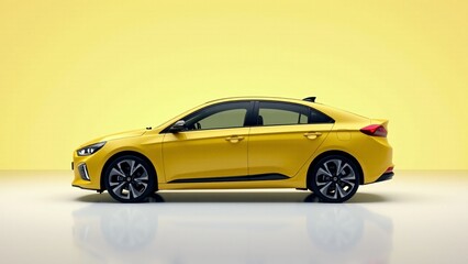 Yellow Sedan Car on Neutral Background