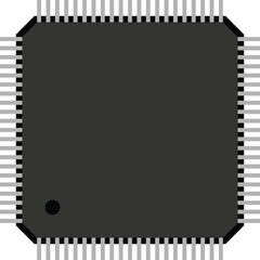 Black Integrated Circuit Chip with Silver Pins on Transparent Background Macro Shot Electronic Component Technology Microchip Detail Square Processor