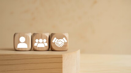 Building Blocks of Business Success People, Teamwork, and Partnership Symbols on Wooden Blocks