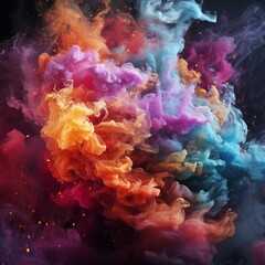 Vibrant Pink and Blue Smoke Collision: Abstract Dynamic Color Clouds against a Dark Background for Energy, Contrast, and Artistic Expression