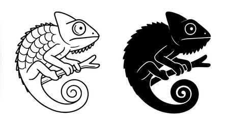 Chameleon Vector Illustration, Outline and Silhouette Versions