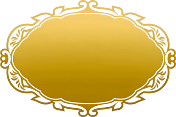 Elegant ornate golden oval frame with decorative floral elements and swirling patterns isolated on transparent background