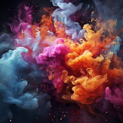 Vibrant Pink and Blue Smoke Collision: Abstract Dynamic Color Clouds against a Dark Background for Energy, Contrast, and Artistic Expression