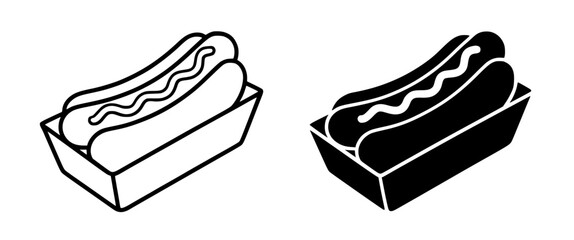 Hotdog in a Container Vector Illustration, Outline and Silhouette Versions