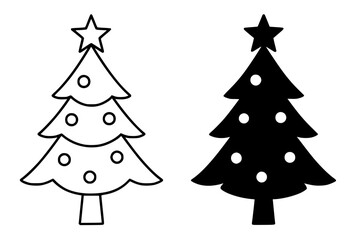 Christmas Tree Vector Illustration, Outline and Silhouette Versions