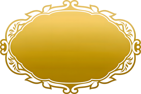 Elegant ornate golden oval frame with decorative floral elements and swirling patterns isolated on transparent background