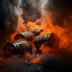 Close-up of a modern fireplace with vibrant orange and yellow flames dancing over burning logs and glowing embers, creating a warm and cozy atmosphere