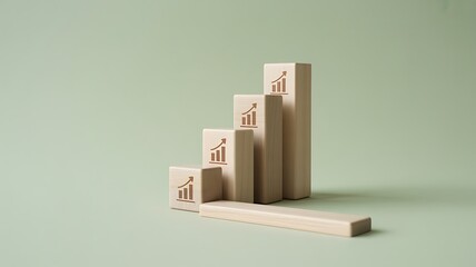 Ascending Bar Graph Blocks Representing Business Growth and Progress on a Green Background
