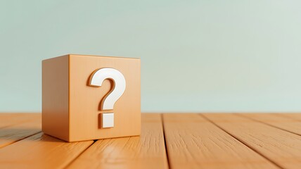 A single wooden cube featuring a bold white question mark on a wooden surface, symbolizing mystery, inquiry, and the quest for knowledge