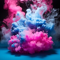 Vibrant Pink and Blue Smoke Collision: Abstract Dynamic Color Clouds against a Dark Background for Energy, Contrast, and Artistic Expression