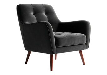 Naklejka premium Dark gray velvet tufted armchair isolated on transparent background